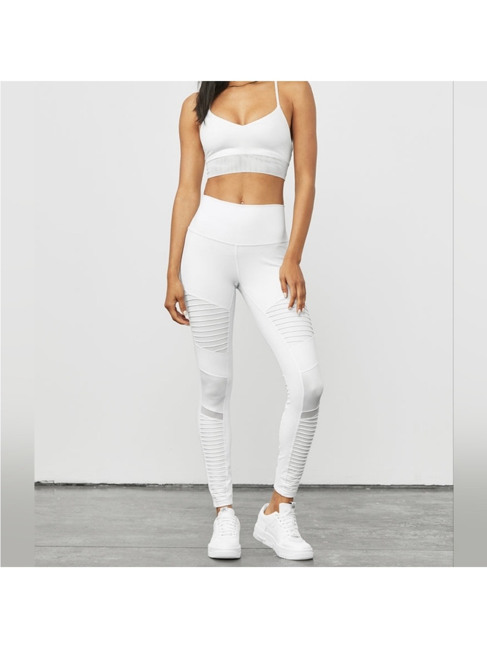 ALO Yoga White High-Rise Moto Ribbed Leggings